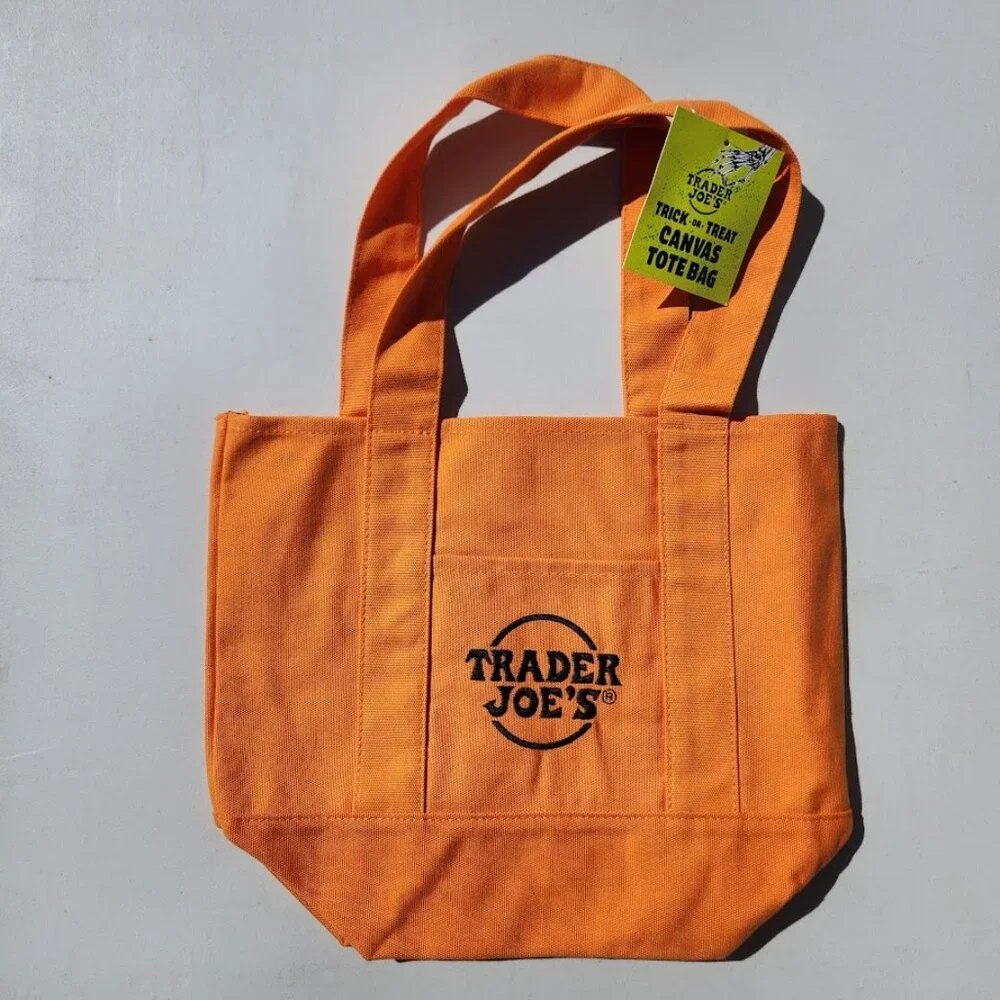 NEW Trader Joe's Black Orange Mini Canvas Bag Easter Trader Joes Halloween Valen